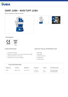 Equipement et protection individuelle - Gants - Gants de travail manipulation lourde TUFF 1 mm 
