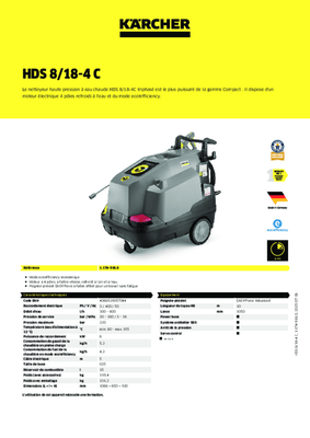 Nettoyeurs, aspirateurs - Nettoyeurs - Nettoyeur HDS triphasé 800L/H 180 bar
