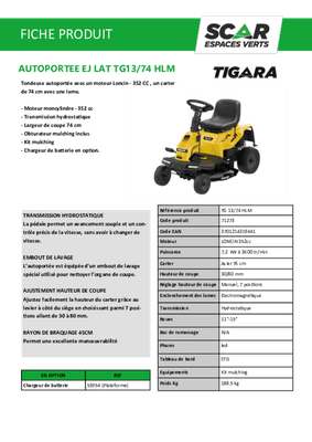 Herbes et entretien - Tondeuse autoportée diesel - Tondeuse autoportée RIDER TG 13/74 HLM