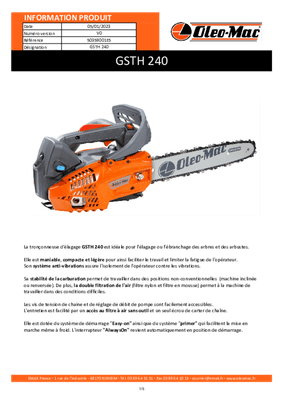 Bois - Tronçonneuses électriques - Élagueuse thermique GSTH 240