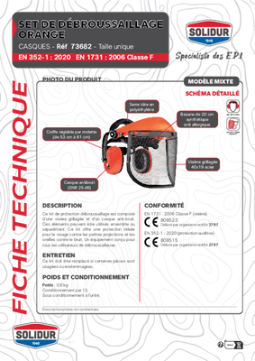 Equipement et protection individuelle - Sécurité - Casque visière protection auditive