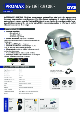 Soudure - Masques, verres - Masque à souder LCD PROMAX3/5-13G TC